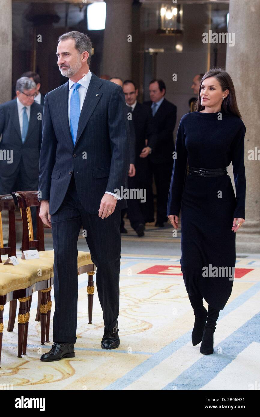 Madrid, Spanien. 17th Feb, 2020. Re Felipe VI. Di Spagna e Regina Letizia di Spagna alla cerimonia di premiazione delle Premios Nacionales de Investigación 2019 al Palacio del Pardo. Madrid, 17/02/2020 | utilizzo credito mondiale: DPA/Alamy Live News Foto Stock