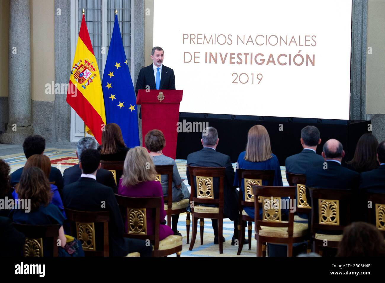 Madrid, Spanien. 17th Feb, 2020. Re Felipe VI. Di Spagna alla cerimonia di premiazione del Premios Nacionales de Investigación 2019 al Palacio del Pardo. Madrid, 17/02/2020 | utilizzo credito mondiale: DPA/Alamy Live News Foto Stock