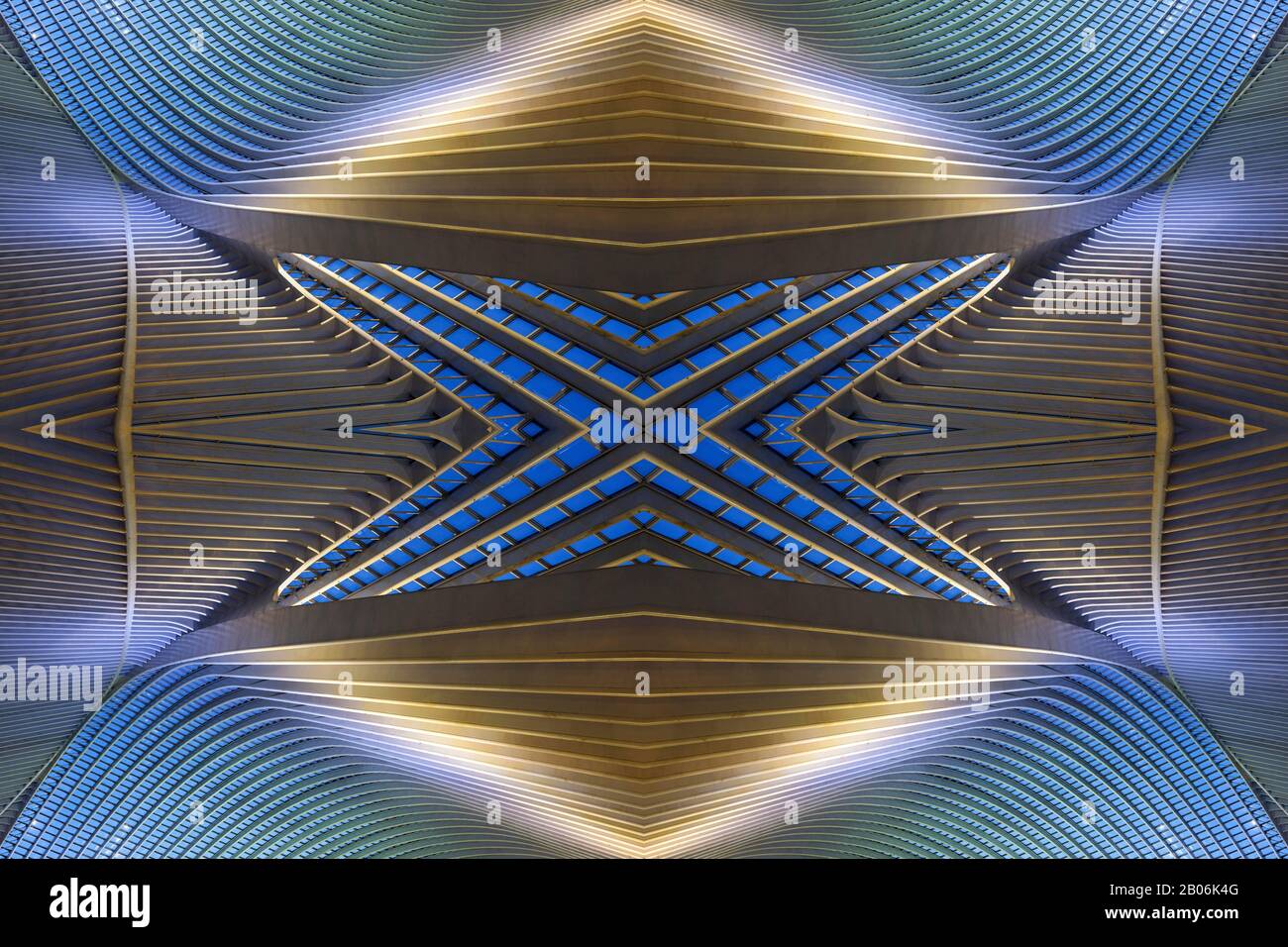 Composizione digitale, dettaglio del tetto nella stazione di Liegi, stazione Gare de Liege-Guillemins, architetto Santiago Calatrava, Liegi, Vallonia, Belgio Foto Stock