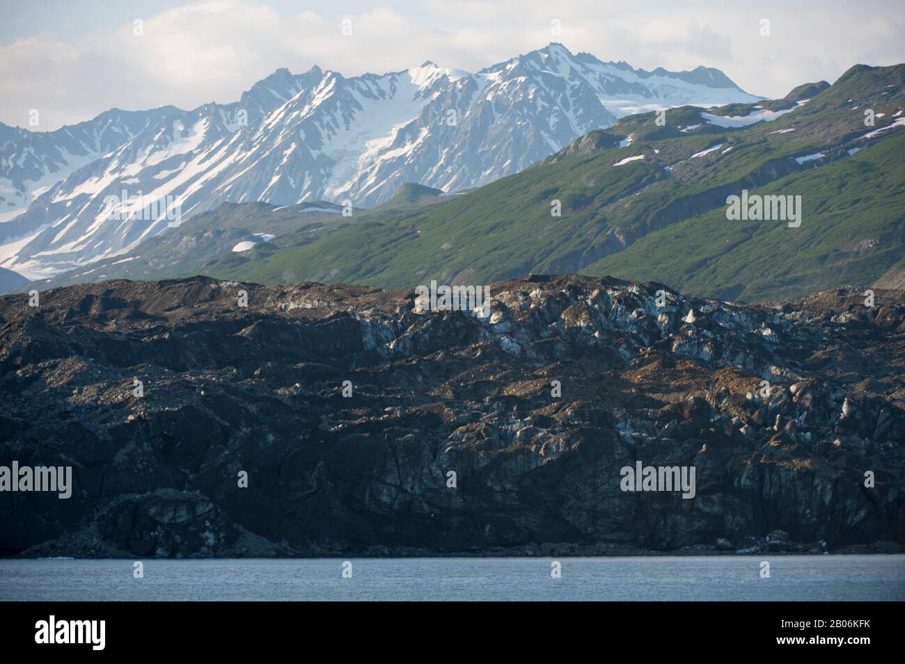 Vista del Grand Pacific Glacier in ingresso Tarr, Parco Nazionale di Glacier Bay, Alaska Foto Stock
