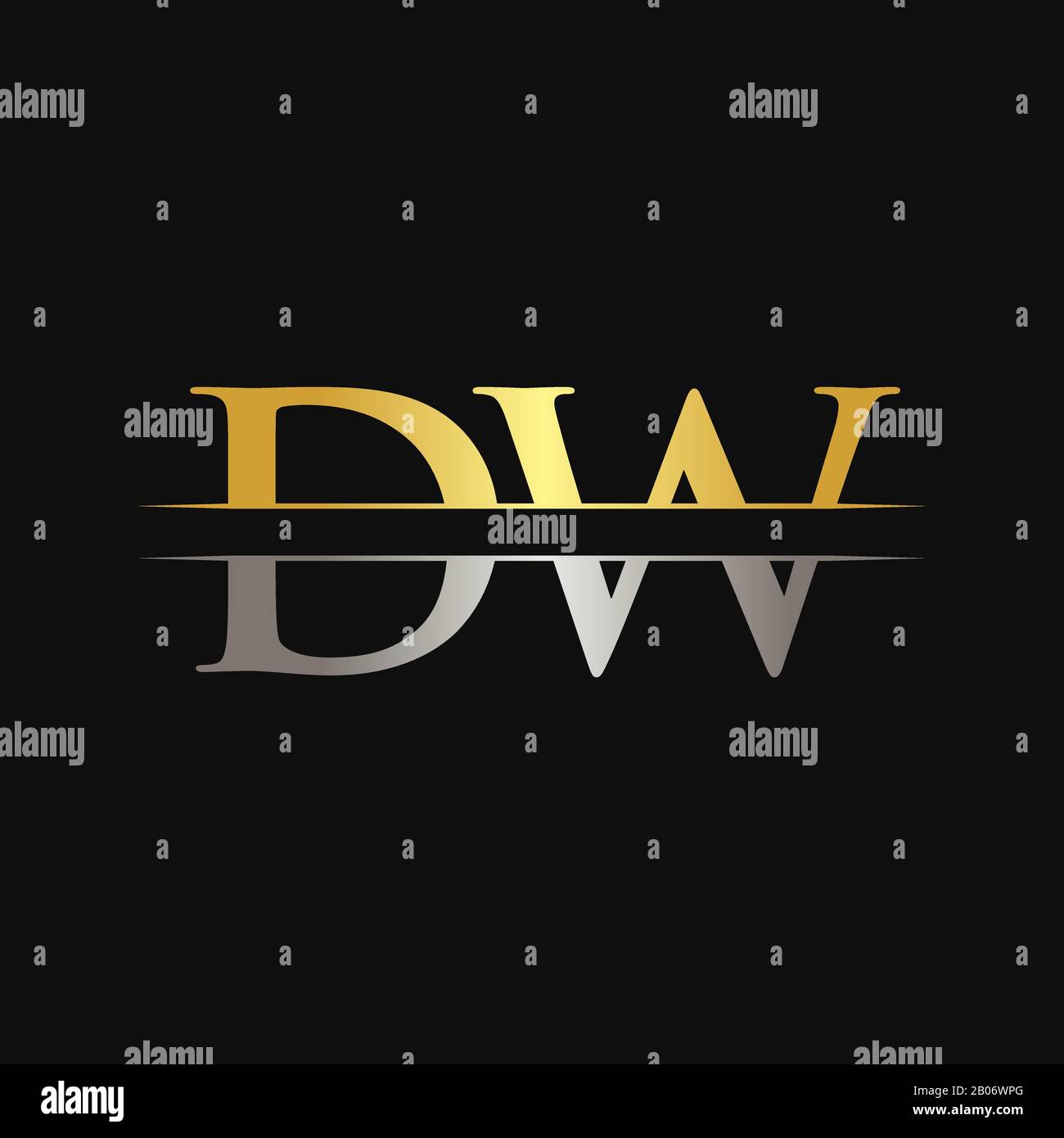 Vettore Di Disegno Iniziale Con Logo Dw Letter Con Colore Oro E Argento. Design del logo DW Illustrazione Vettoriale