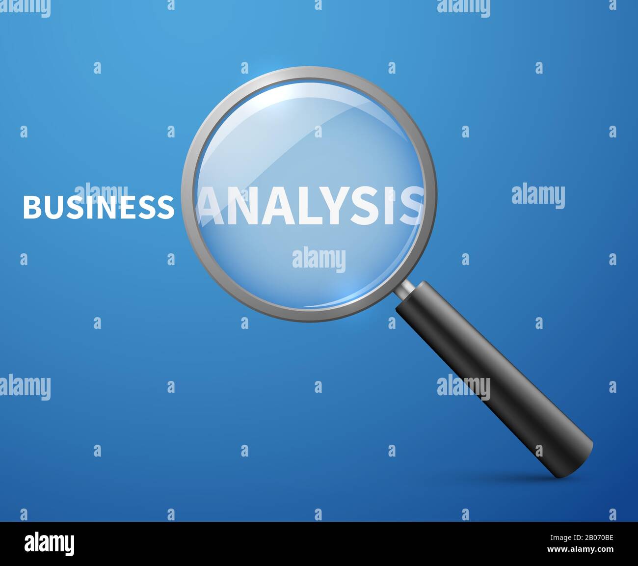 Sfondo di concetto vettoriale di analisi di business con lente di ingrandimento. Ricerca e analisi, analisi e illustrazione della strategia Illustrazione Vettoriale