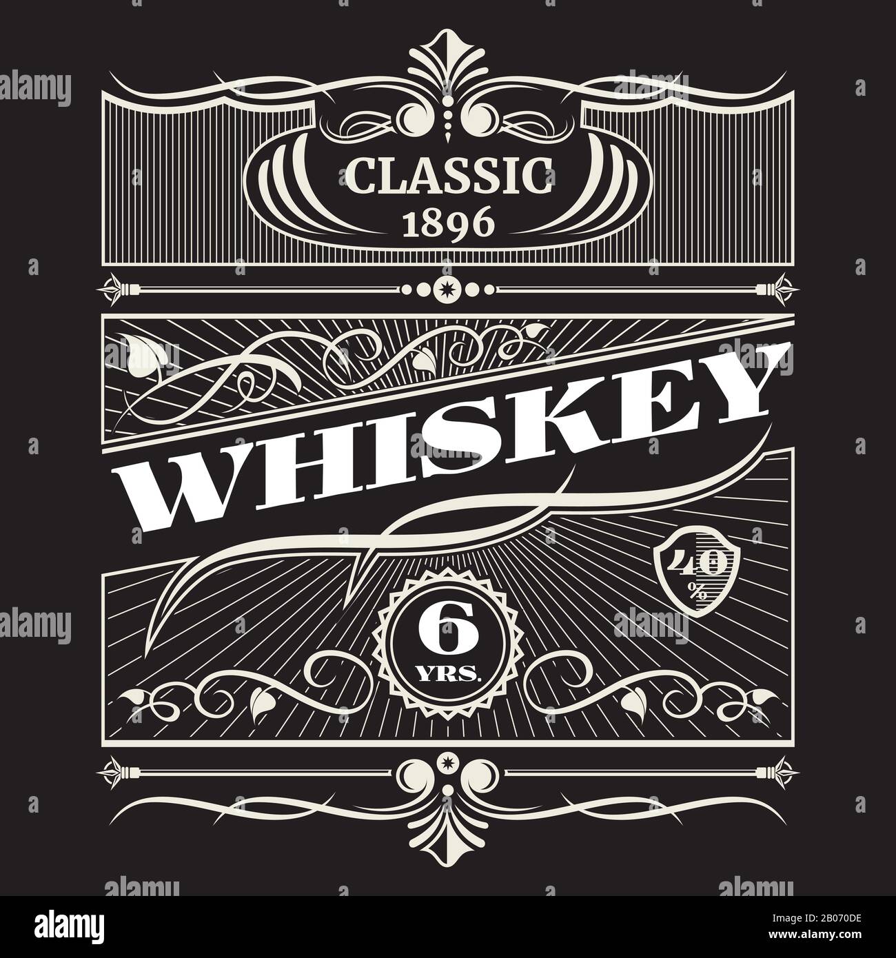 Antico vettore di whisky americano vintage. Etichetta per la classica illustrazione del whisky sessennale Illustrazione Vettoriale