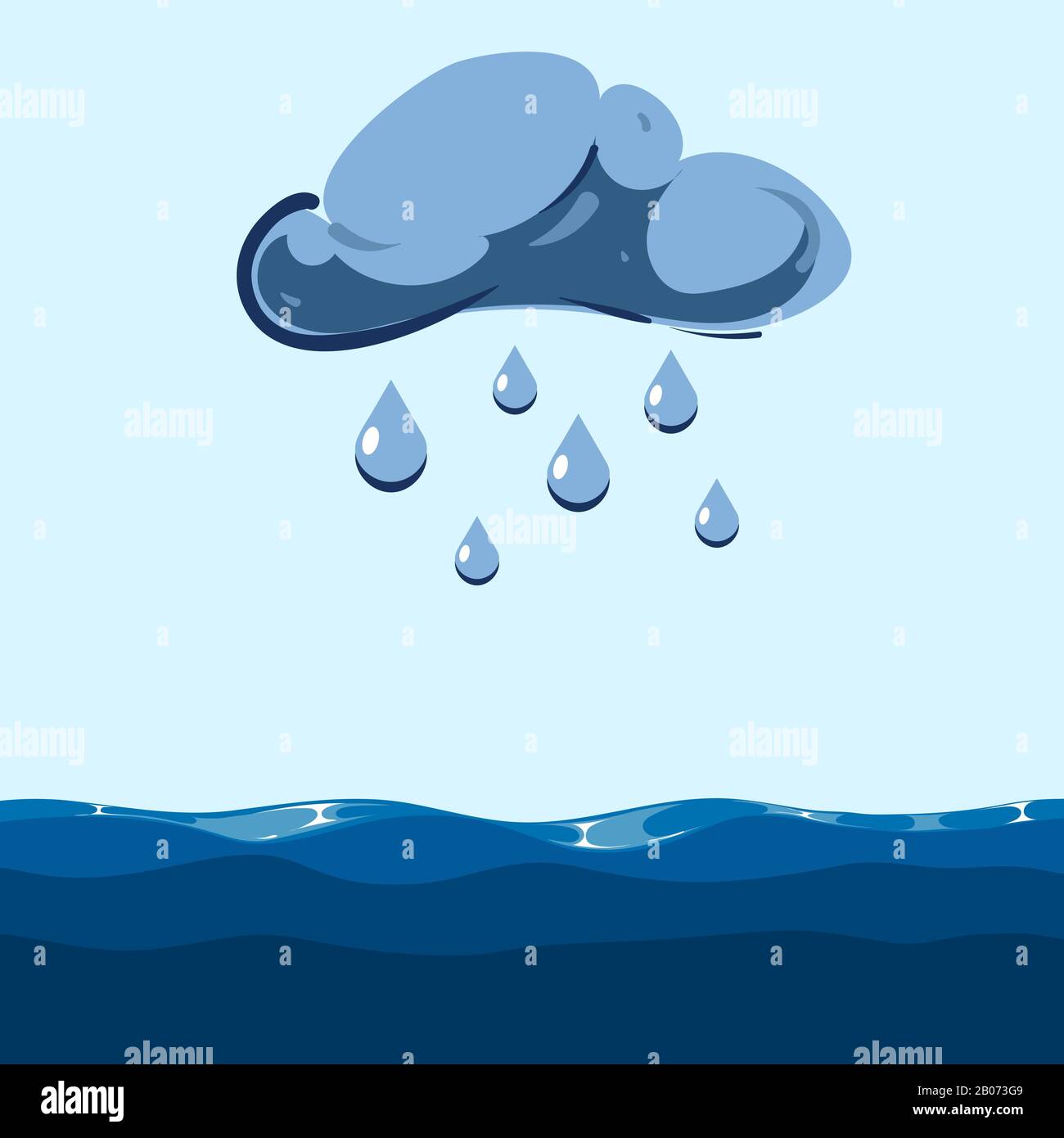 Nuvola vettoriale con pioggia caduta mare. Illustrazione pioggia del tempo marino Illustrazione Vettoriale