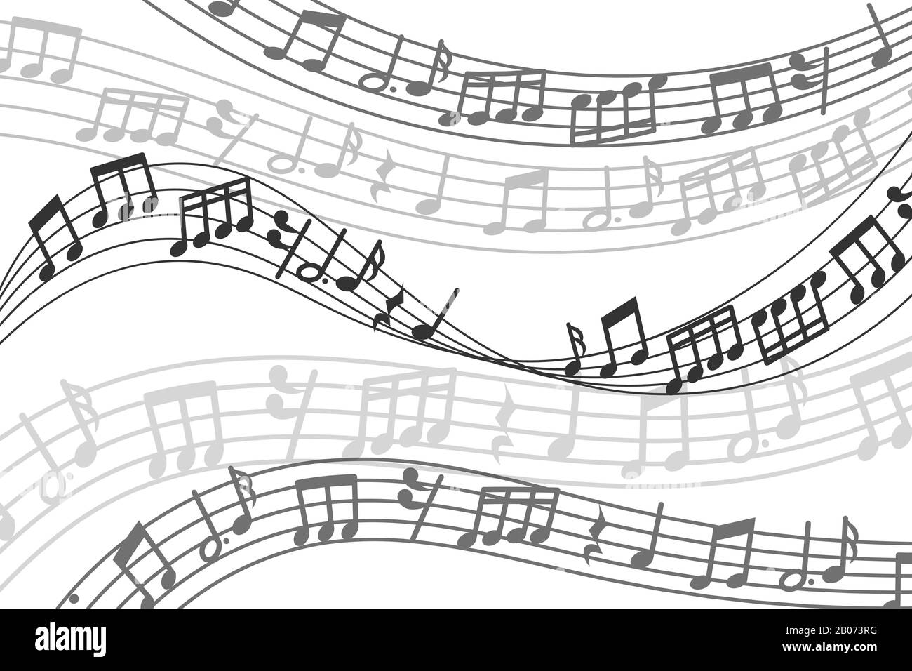 Sfondo musicale vettoriale astratto con note musicali e onda sonora. Melodia musicale con immagine del clef degli alti Illustrazione Vettoriale