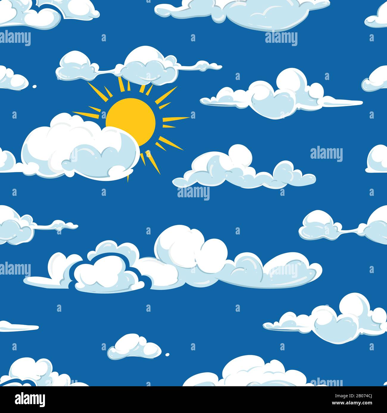 Le nuvole vettoriali sono perfette. Cielo blu di sfondo con illustrazione del sole Illustrazione Vettoriale