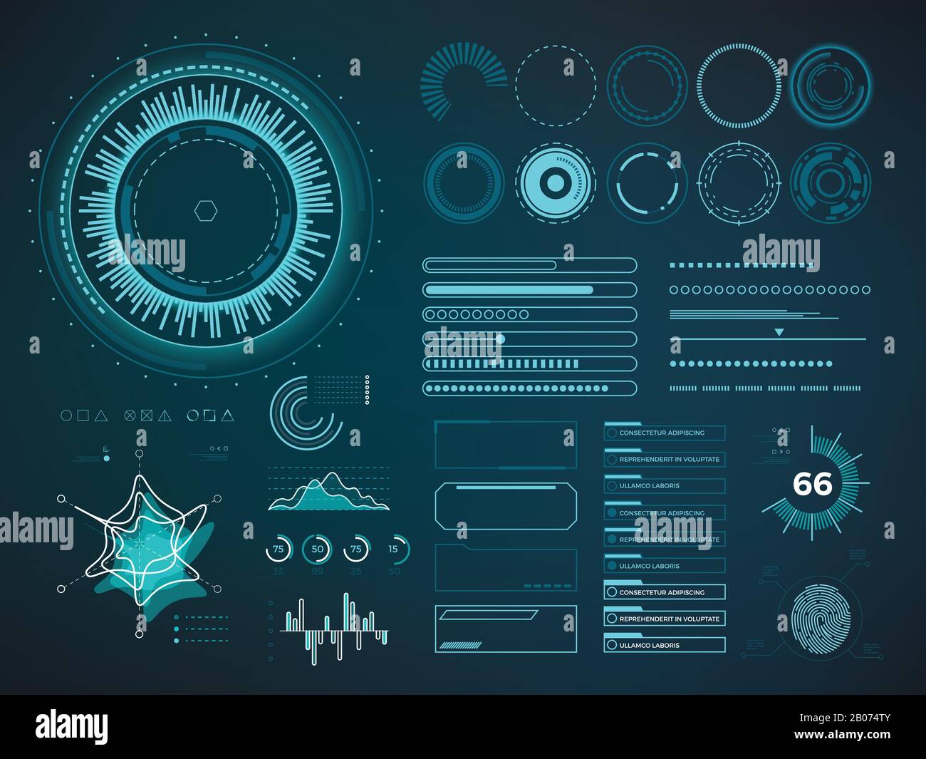 Interfaccia utente futuristica HUD. Elementi vettoriali infografici. Illustrazione del pannello del cruscotto digitale Illustrazione Vettoriale