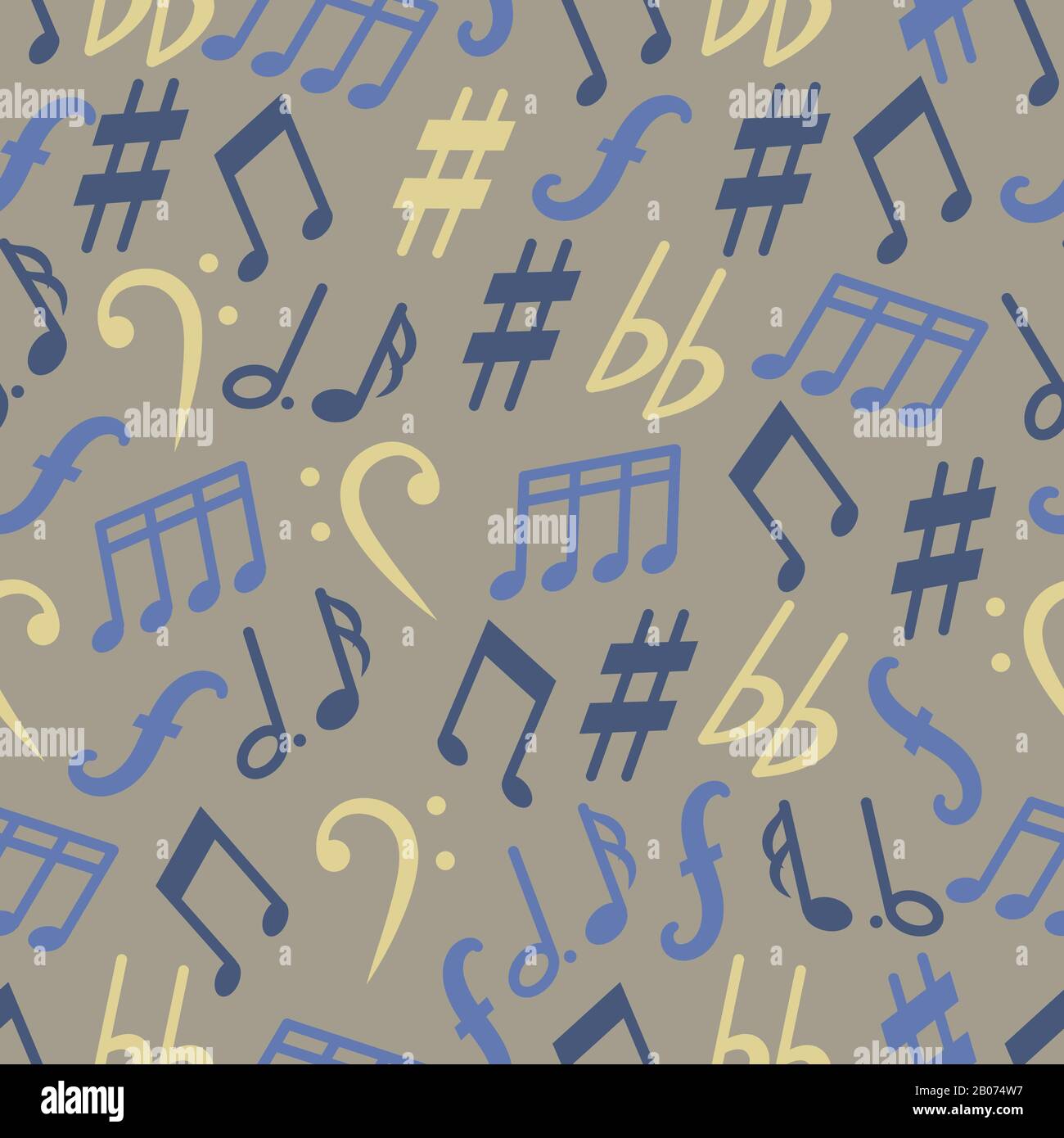 Pattern vettoriale di note musicali senza cuciture. Suono musicale e classico, melodia illustrazione Illustrazione Vettoriale