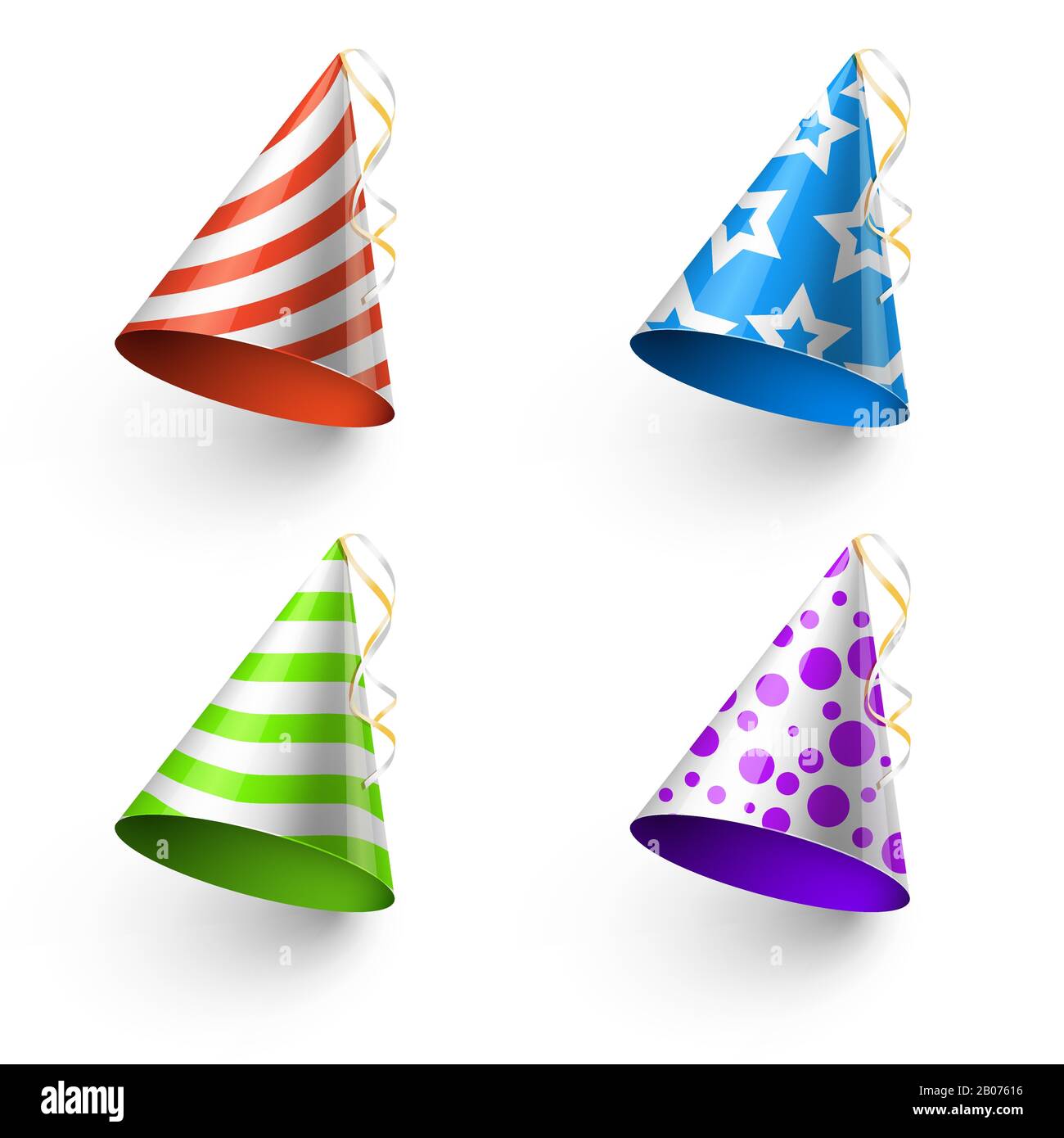 Festa di compleanno simpatici cappelli vettore foto stand modelli. Cono colorato per illustrazione di festa Illustrazione Vettoriale
