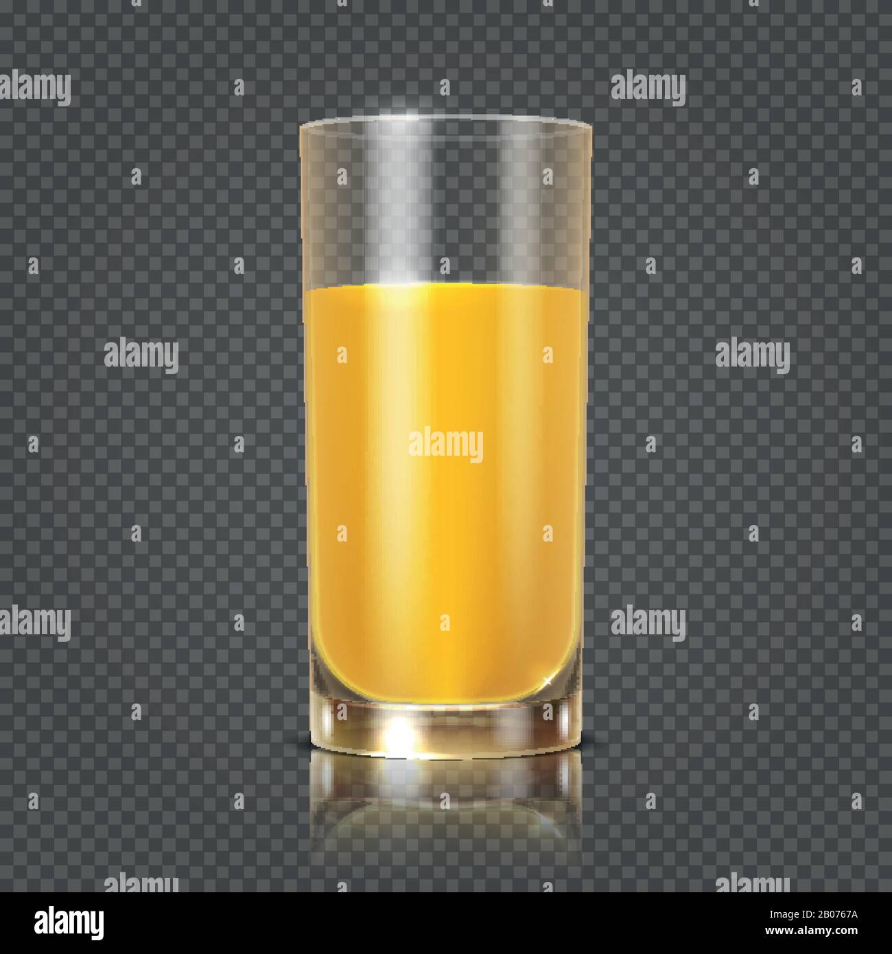 Succo d'arancia in vetro vettore illustrazione. Bevanda utile in stoviglie lucide Illustrazione Vettoriale