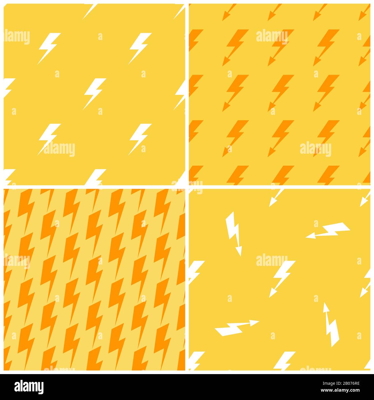 Set di motivi senza giunture gialli vettoriali lightnings. Sfondo per l'illustrazione del tempo di tempesta Illustrazione Vettoriale