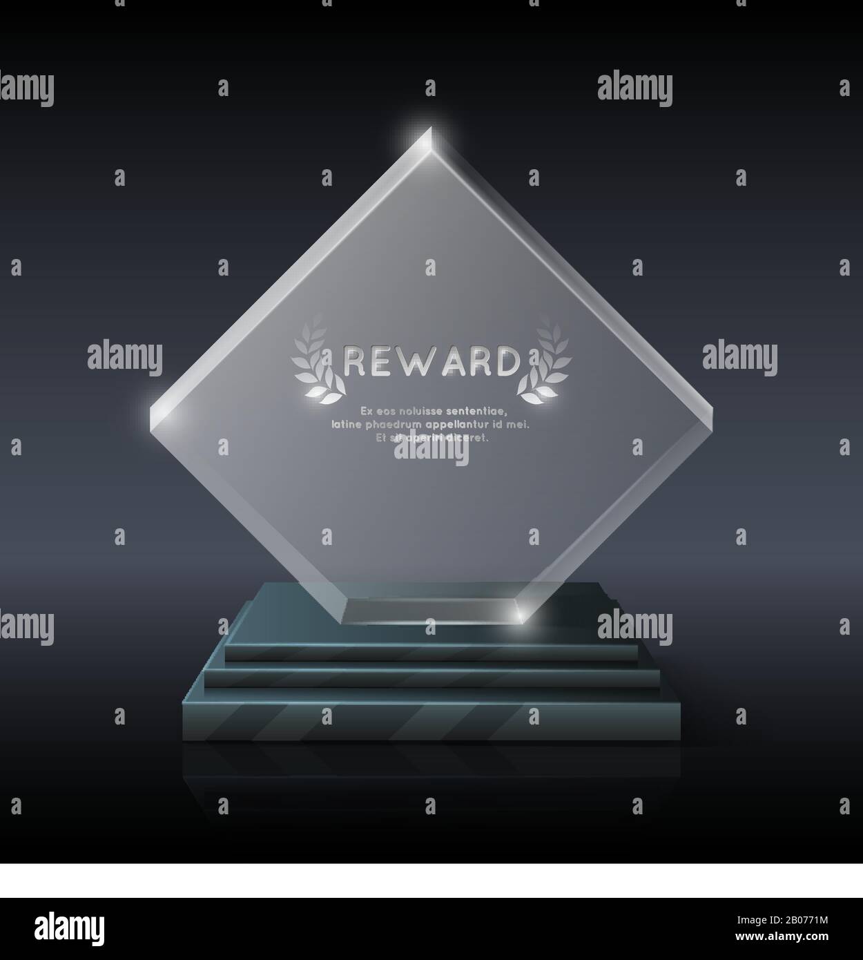 Premio Vector Realistic Crystal Glass Trophy per il vincitore e il campione di illustrazione Illustrazione Vettoriale