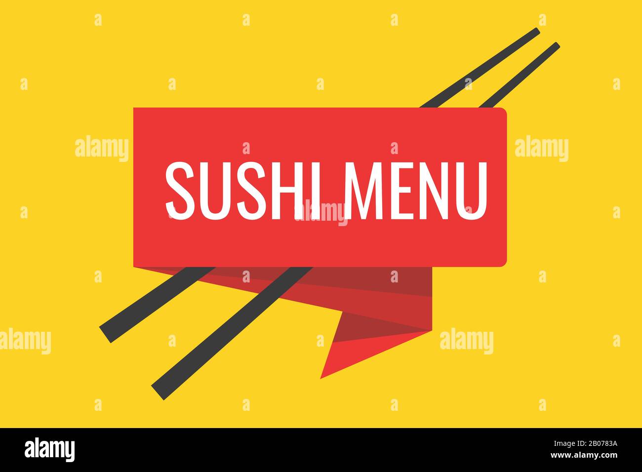 Modello di illustrazione vettoriale del menu sushi giapponese. Bastoncini e nastro piatto Illustrazione Vettoriale
