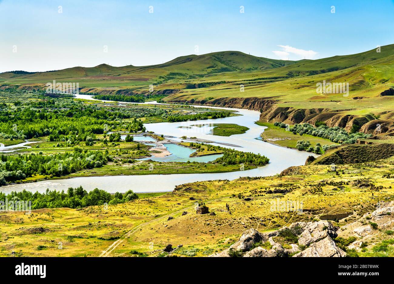 Il fiume Mtkvari o Kura a Uplistsikhe in Georgia Foto Stock
