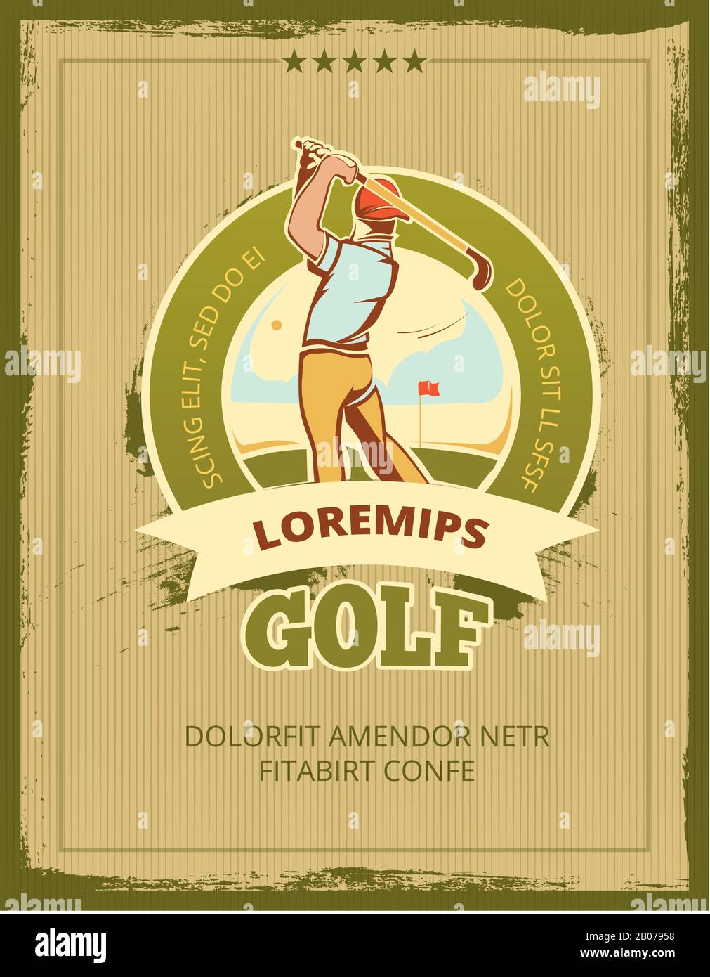 Poster vettoriale dei tornei di golf vintage. Banner per la rappresentazione del torneo di competizione sportiva Illustrazione Vettoriale