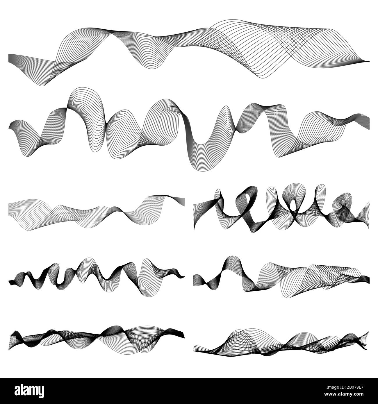 Insieme di vettori di impulsi per onde sonore astratte. Illustrazione dell'equalizzatore della traccia di frequenza digitale Illustrazione Vettoriale Insieme di vettori di impulsi per onde sonore astratte. Illustrazione dell'equalizzatore della traccia di frequenza digitale Illustrazione Vettoriale