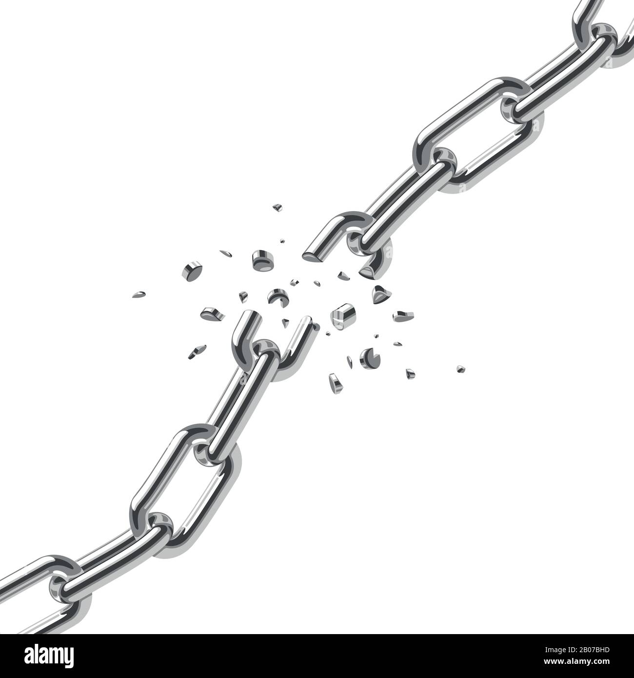 Catena in acciaio rotta maglie libertà concetto vettoriale. Disturbo forte illustrazione in acciaio Illustrazione Vettoriale