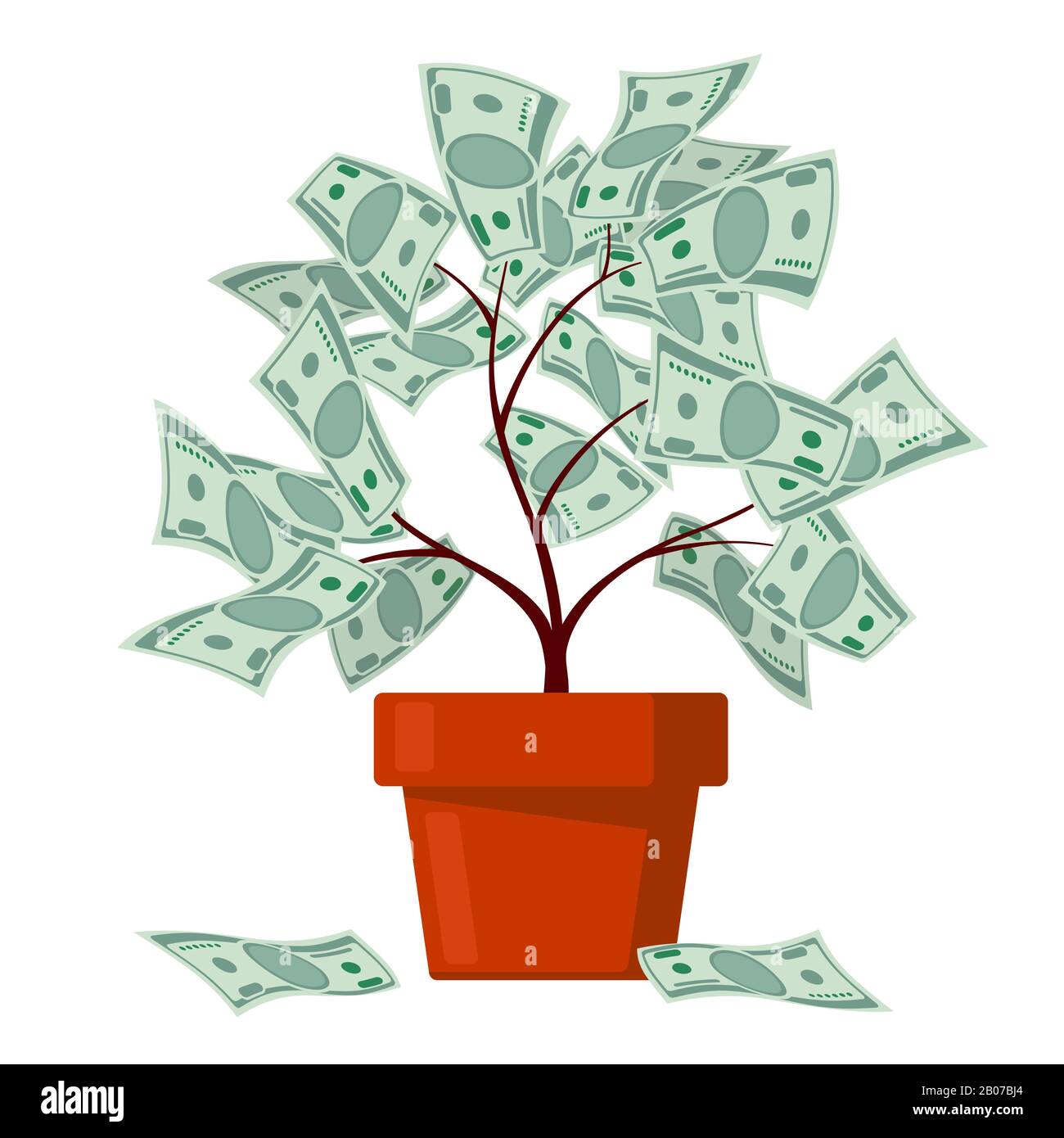 Money tree, business banking, concetto vettore abbondanza. Ricchezza finanziaria e illustrazione di profitto Illustrazione Vettoriale
