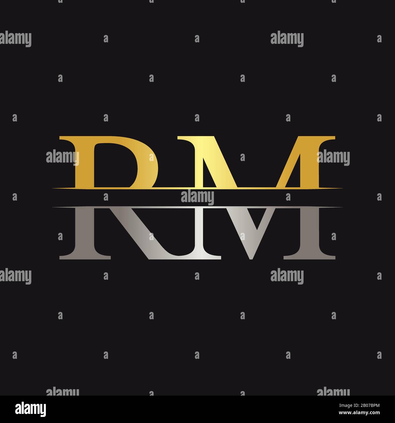 Lettera Astratta Modello Vettore Disegno Logo Rm. Creative Gold E Silver Colors Rm Letter Logo Design Illustrazione Vettoriale