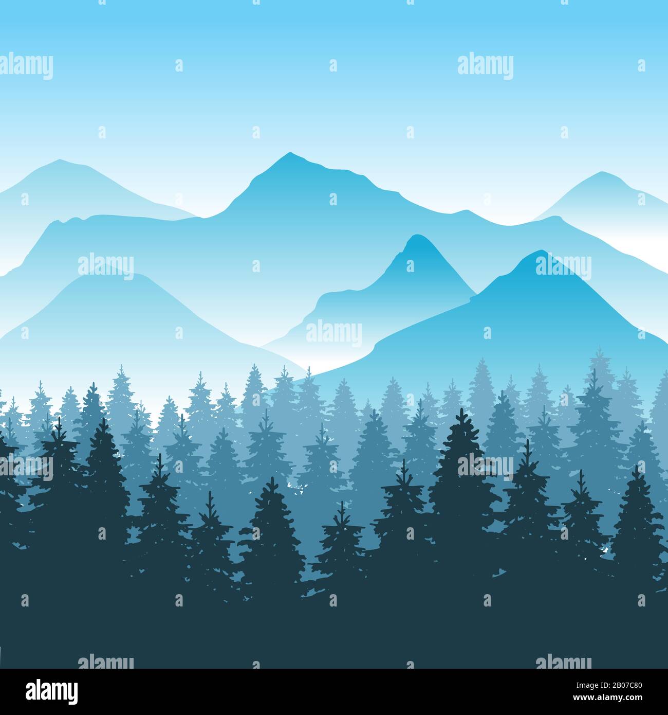 Astratta trekking avventura vettore fondo con montagna e foresta. Parco naturale per viaggi all'aperto illustrazione Illustrazione Vettoriale