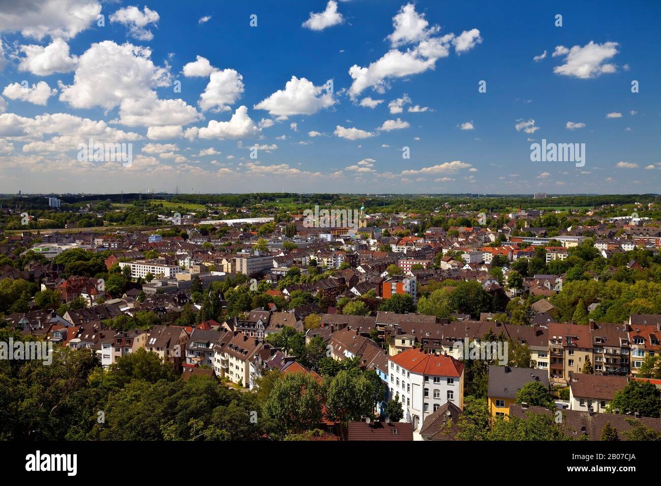 Vista dalla torre di osservazione Helenenturm alla città di Witten, Germania, Renania settentrionale-Vestfalia, Ruhr Area, Witten Foto Stock