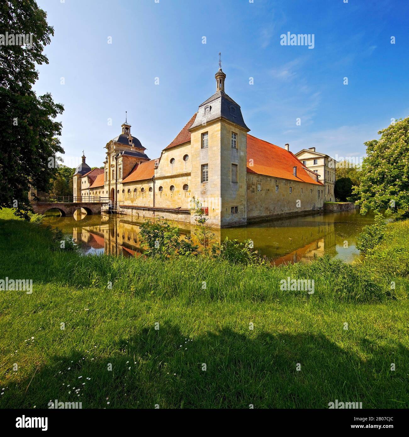 Stapel House, uno dei più grandi castelli marinati della Westfalia, Germania, Renania Settentrionale-Vestfalia, Muensterland, Havixbeck Foto Stock