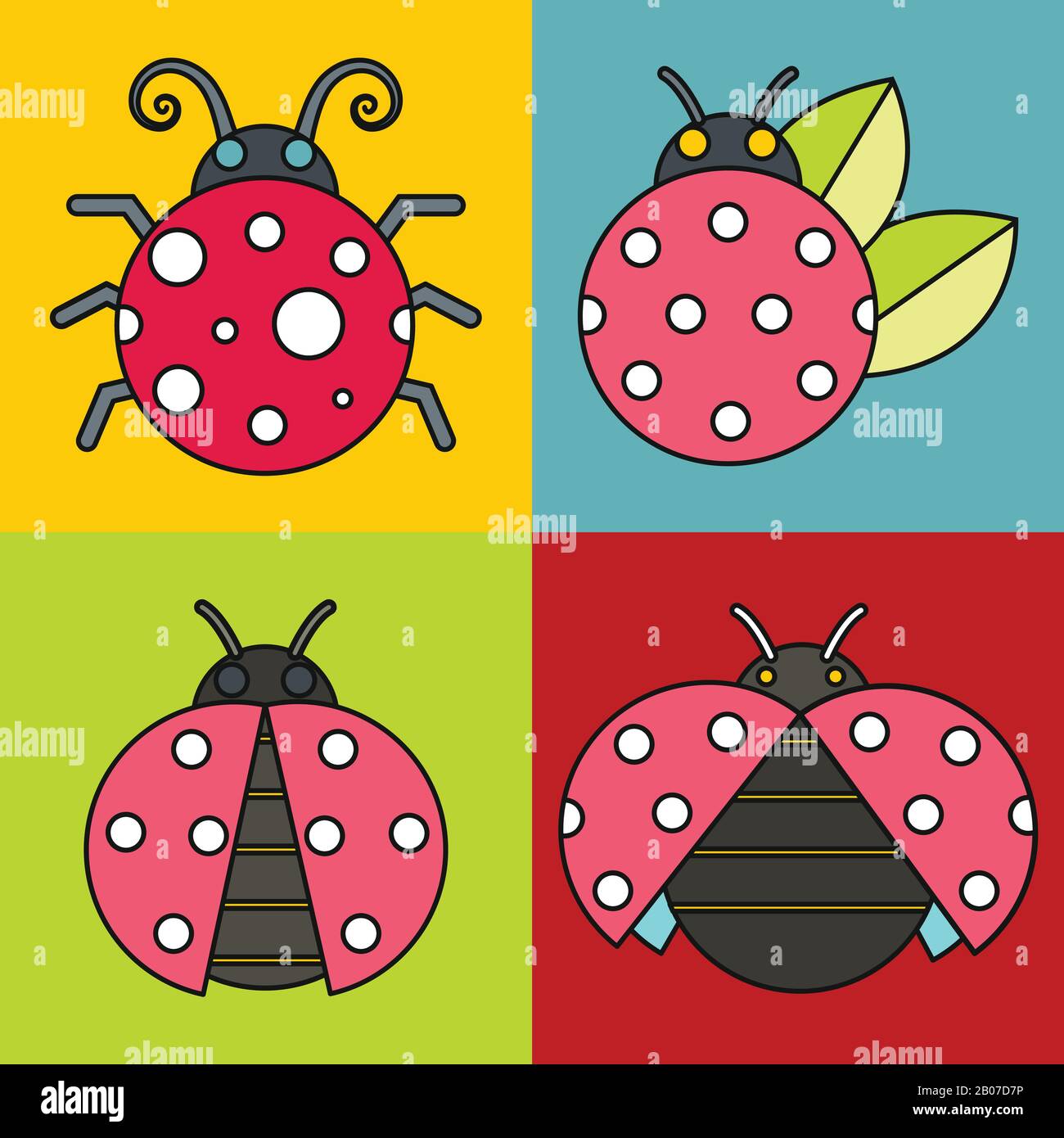 Icone Ladybug con traccia nera su sfondo a colori. Illustrazione del vettore Illustrazione Vettoriale