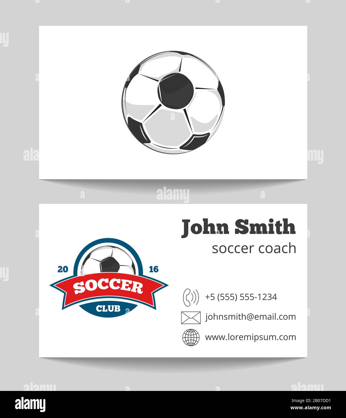 Modello di biglietto da visita per allenatore di calcio con logo. Calcio sport gioco. Illustrazione del vettore Illustrazione Vettoriale