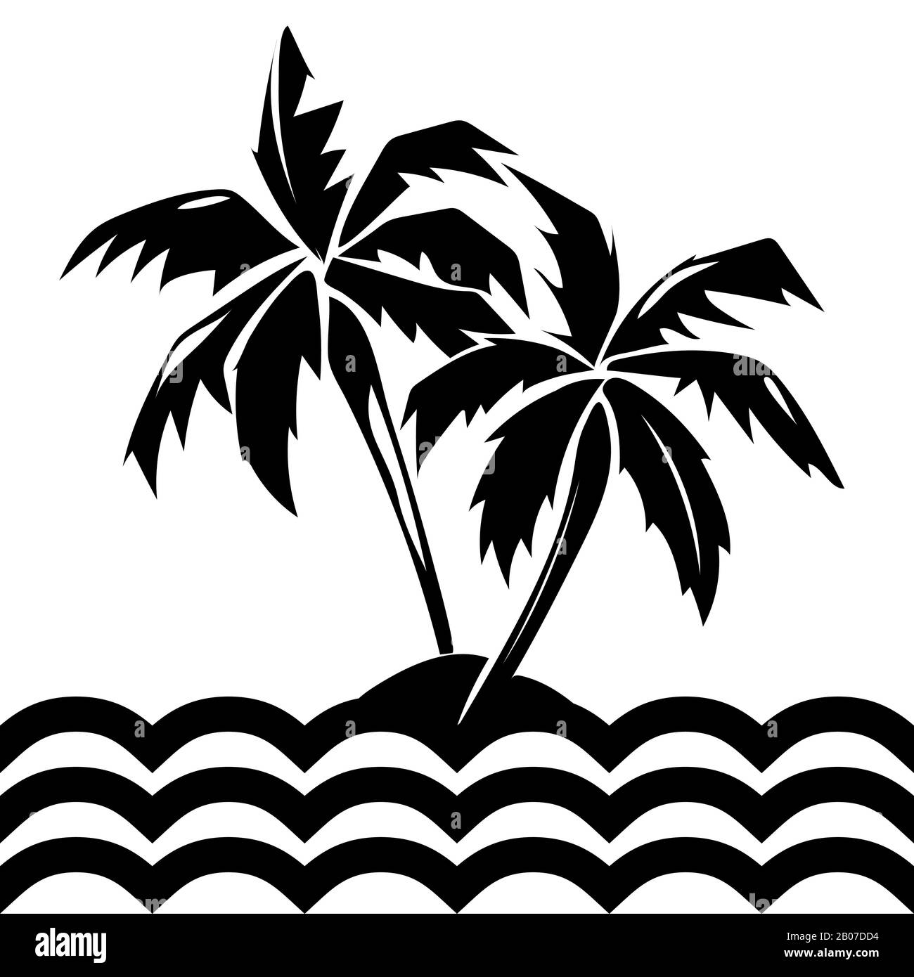 Isola tropicale e palme. Pianta isolata con silhouette estiva, illustrazione vettoriale Illustrazione Vettoriale