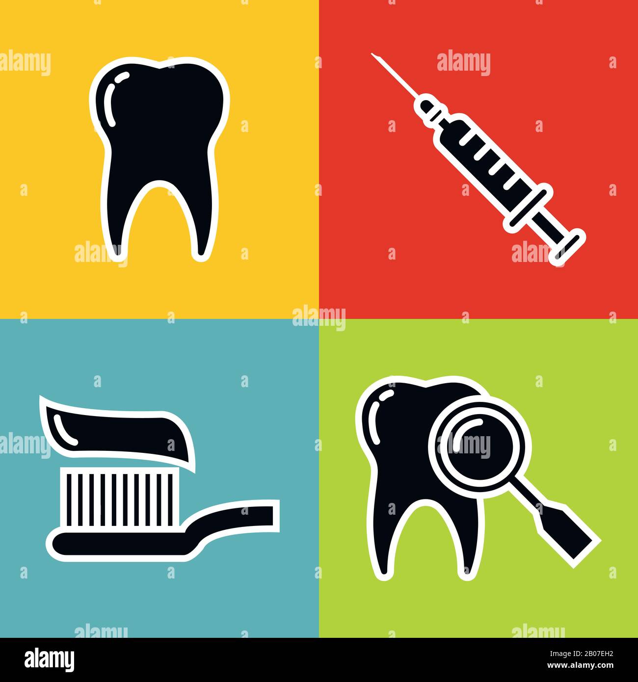 Odontoiatria medica icone nere con colpo bianco. Dentifricio e stomatologia. Illustrazione del vettore Illustrazione Vettoriale