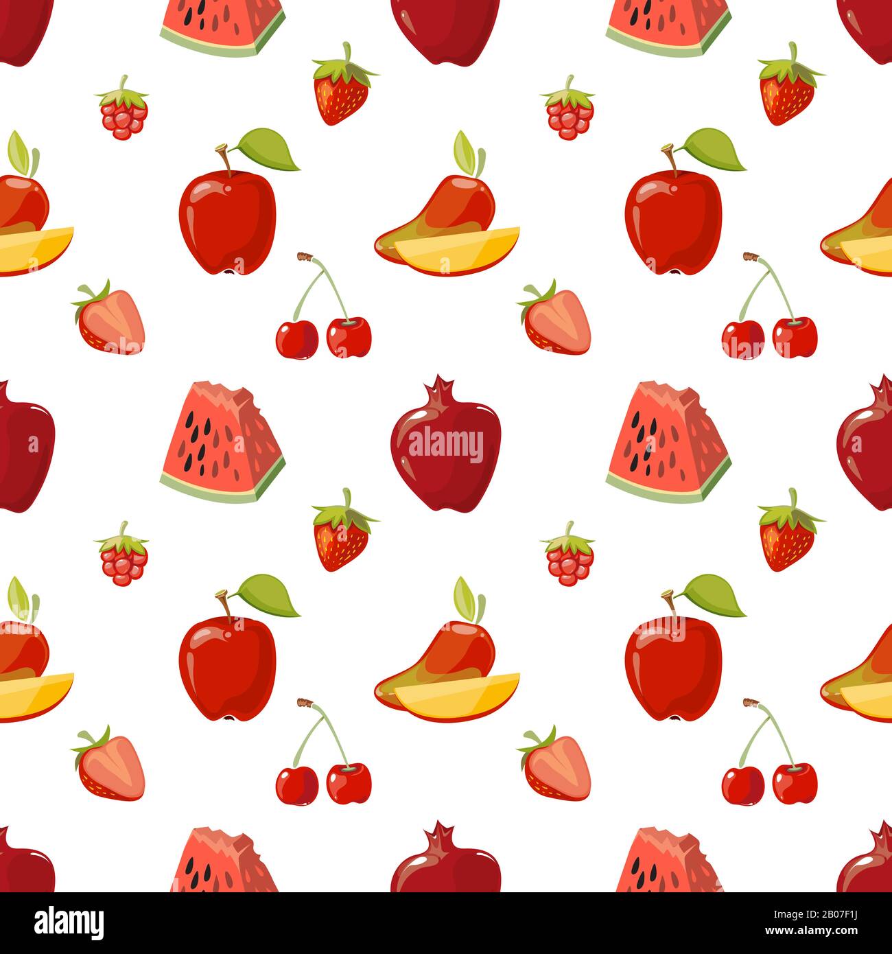 Frutti rossi motivo senza cuciture su sfondo bianco. Melograno mela e fragole. Illustrazione del vettore Illustrazione Vettoriale