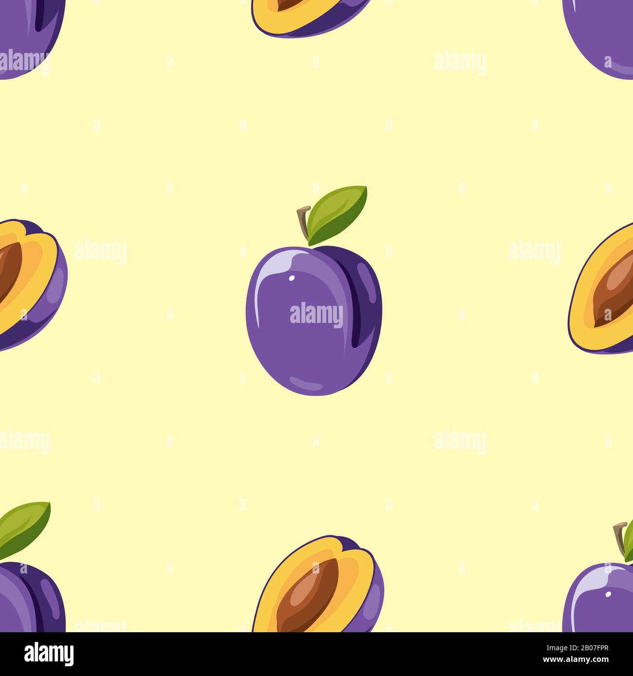 Pattern senza giunture vettoriale prugna blu. Sfondo con illustrazione della frutta Illustrazione Vettoriale