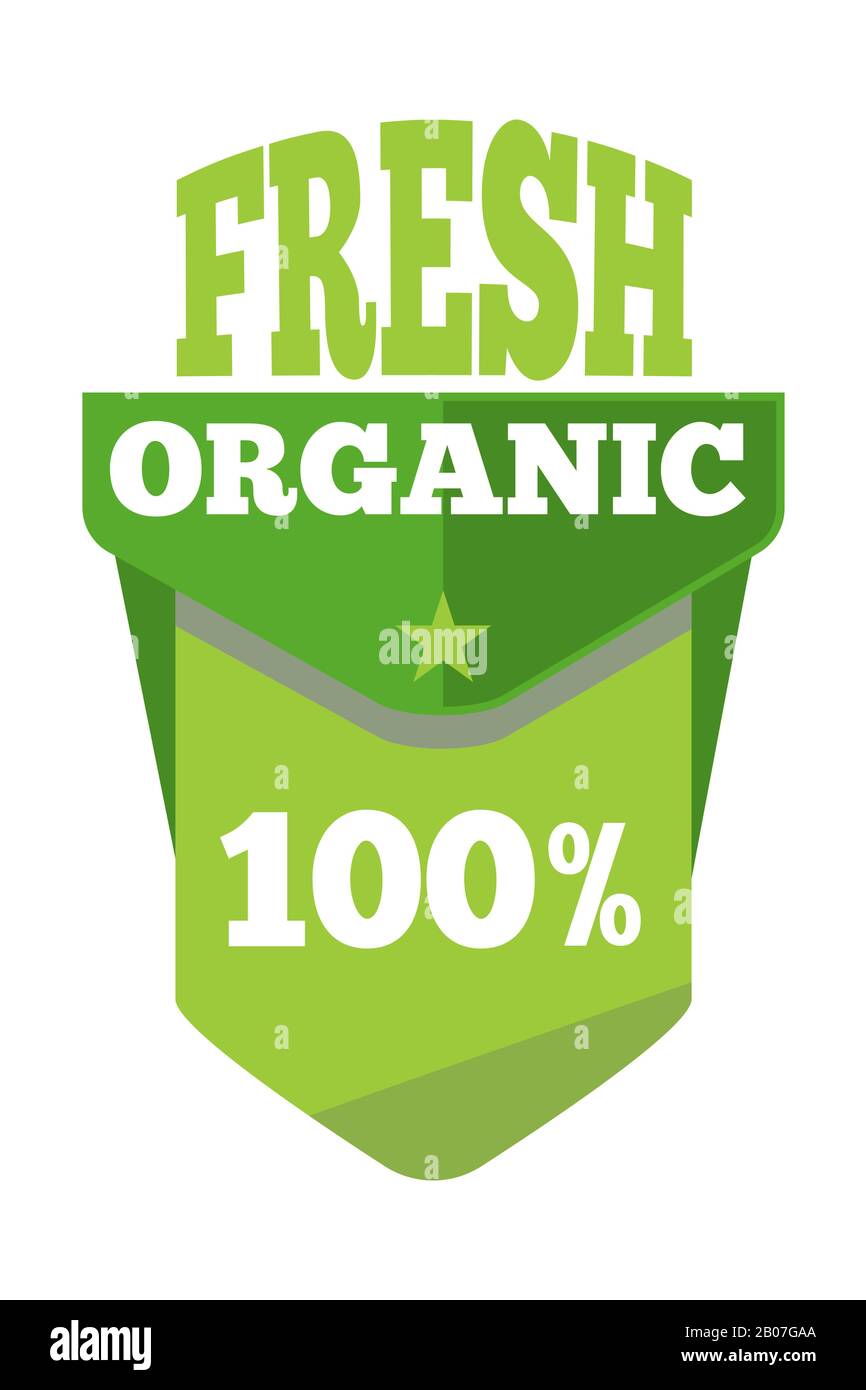 Green Organic etichetta ecologica naturale. Bio-prodotto fresco, illustrazione vettoriale Illustrazione Vettoriale