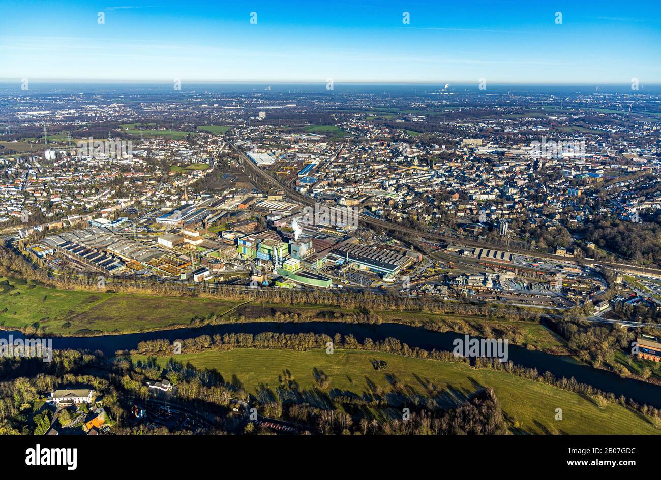 Luftbild, Fluss Ruhr, Ruhrschleife, Wasserbecken Der Wasserwerke Westfalen Gmbh, Bommern, Witten, Ennepe-Ruhr-Kreis, Ruhrgebiet, Nordrhein-Westfalen, Foto Stock