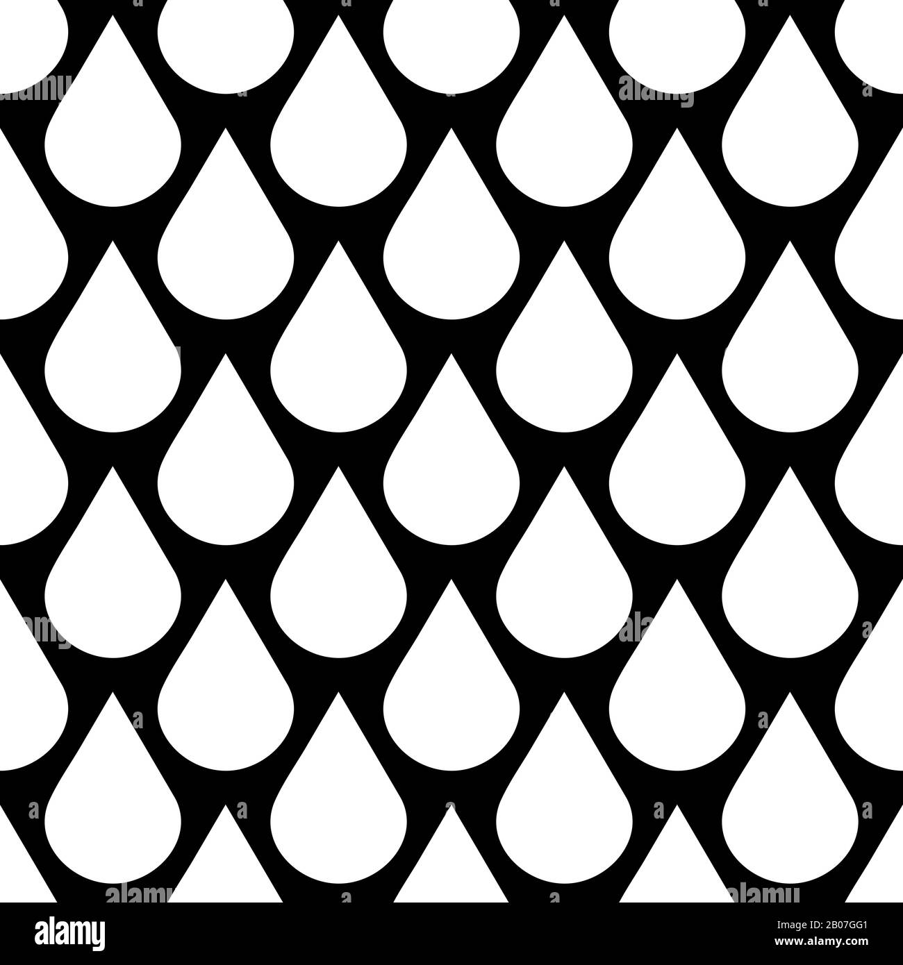 Gocce d'acqua Vector Falling sfondo senza cuciture in bianco e nero. Illustrazione della pioggia monocromatica con motivo Illustrazione Vettoriale