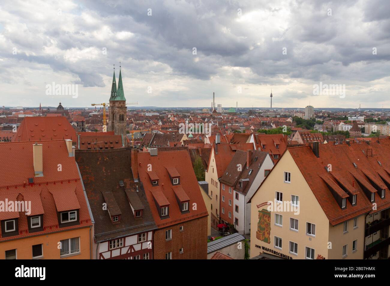 Vista generale sui tetti di Norimberga, Baviera, Germania. Foto Stock