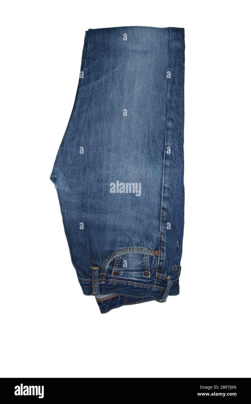 Set di tonalità Colorate di jeans blu pantaloni isolati in stile jeans chiari e jeans scuri, tendenze moda di jeans denim pantaloni jean, concetto di moda Foto Stock