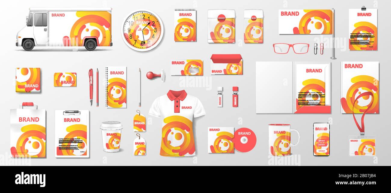 Modello artistico di identità aziendale con colore astratto. Cancelleria di affari realistica per il mockup di stile dell'azienda con disegno geometrico per il vostro Illustrazione Vettoriale