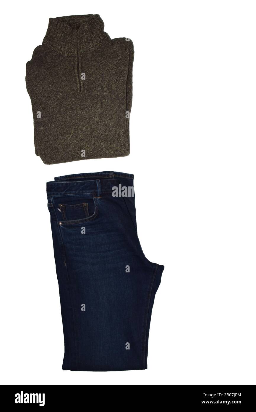 Set di tonalità Colorate di jeans blu pantaloni isolati in stile jeans chiari e jeans scuri, tendenze moda di jeans denim pantaloni jean, concetto di moda Foto Stock