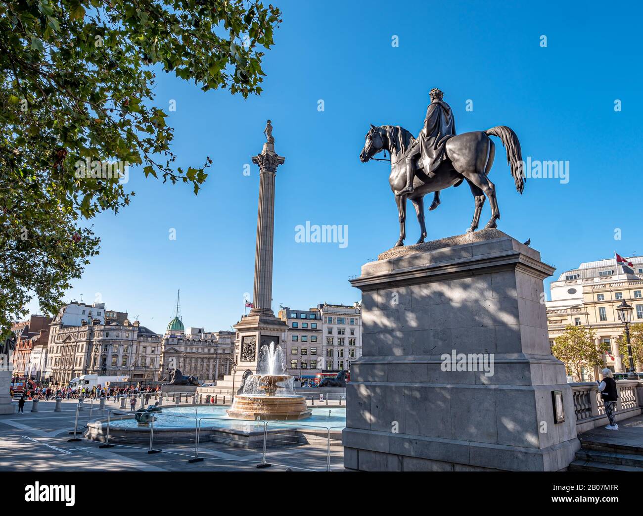 Londra, Regno Unito. Circa Settembre 2019. Vista su Trafalgar Square accanto al museo della National Gallery Foto Stock