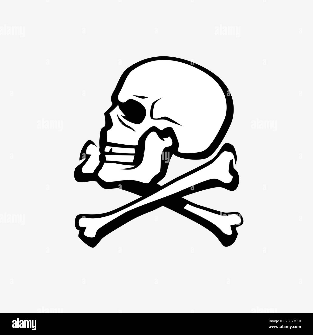 Simbolo cranio e crossone. Pirata, Jolly Roger emblema vettore illustrazione Illustrazione Vettoriale
