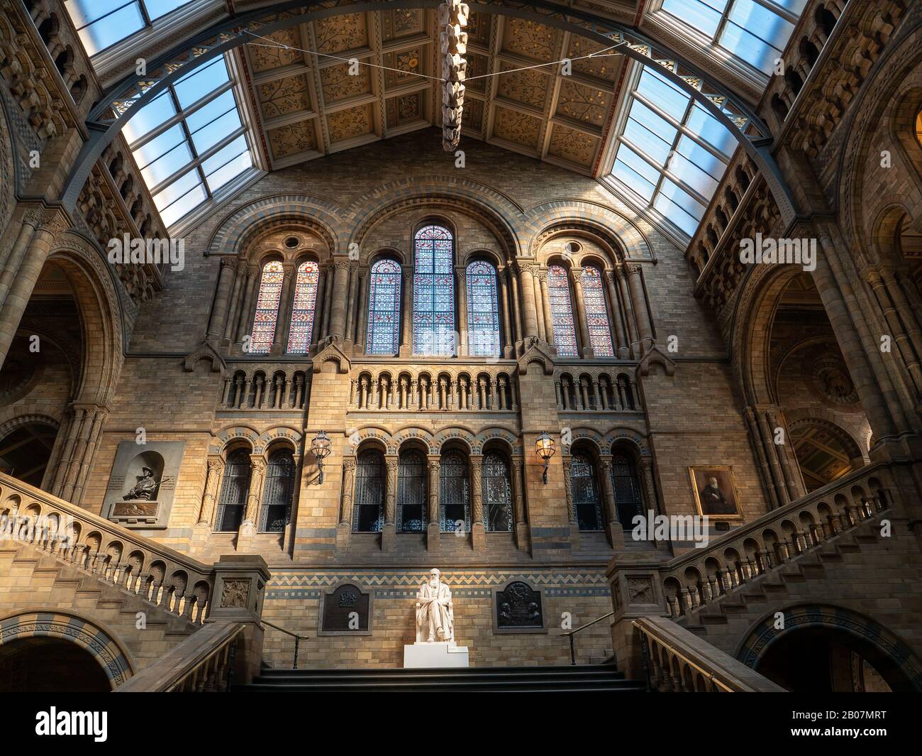 Londra, Regno Unito. Circa Dicembre 2019. Statua di Charles Darwin, padre della teoria dell'evoluzione delle specie, situato nel Natural Histor Foto Stock