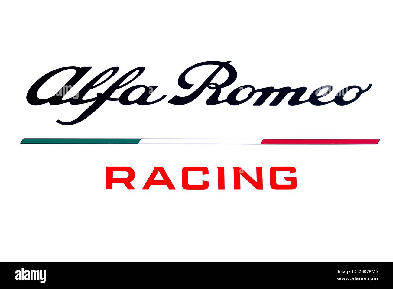 Una vista generale del logo Alfa Romeon durante il giorno uno dei test pre-stagione al Circuit de Barcelona-Catalunya. Foto Stock