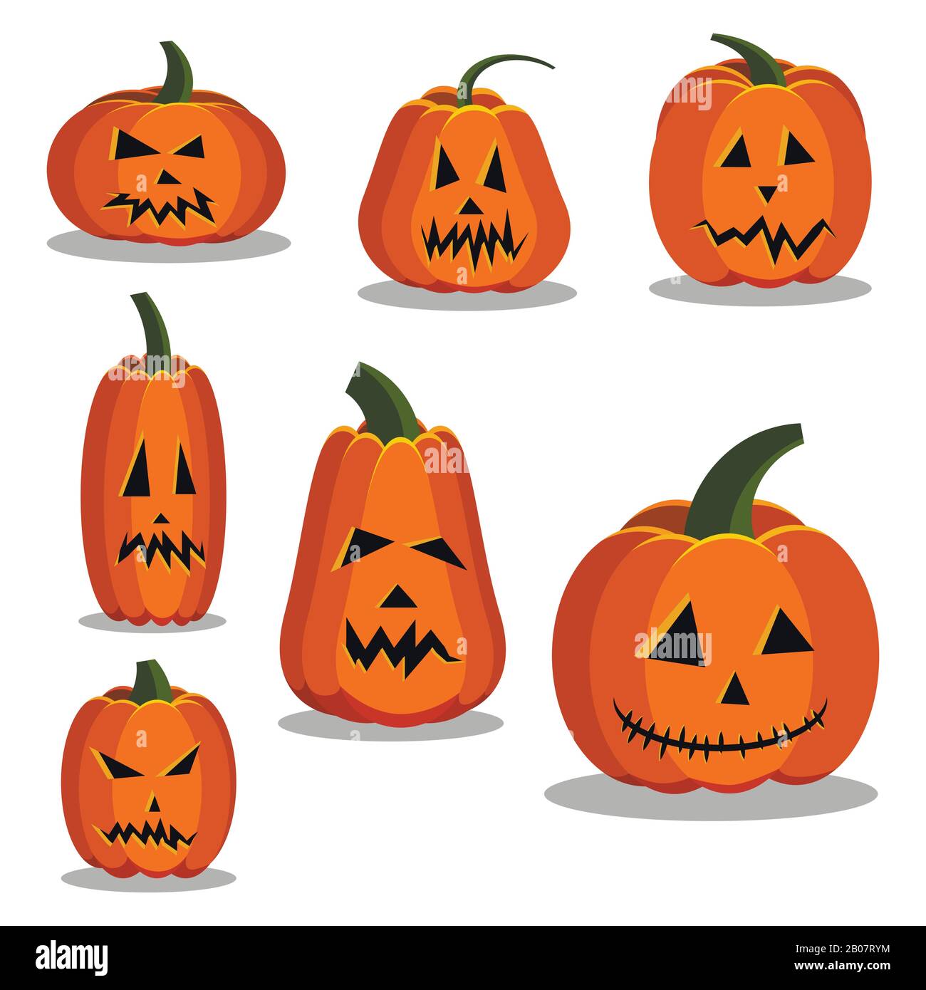 Cartoon piatto stile colorato zucca icone set segno kit di Halloween. Illustrazione Vettoriale