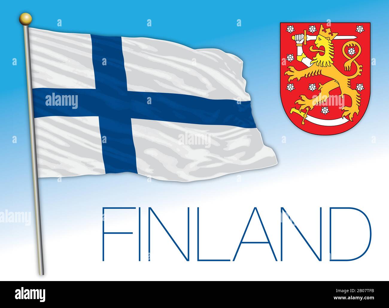Bandiera nazionale ufficiale e stemma della Finlandia, UE, illustrazione vettoriale Illustrazione Vettoriale