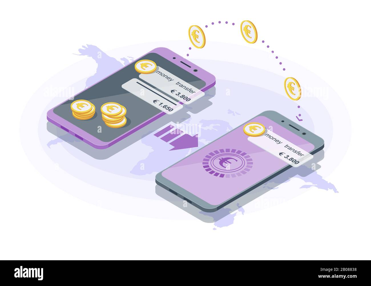 Illustrazione del trasferimento di denaro internazionale Illustrazione Vettoriale