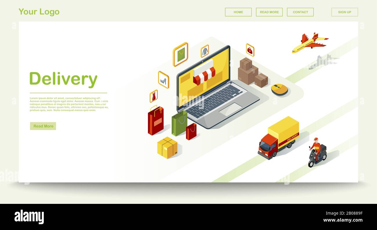Modello vettore pagina Web di consegna Illustrazione Vettoriale