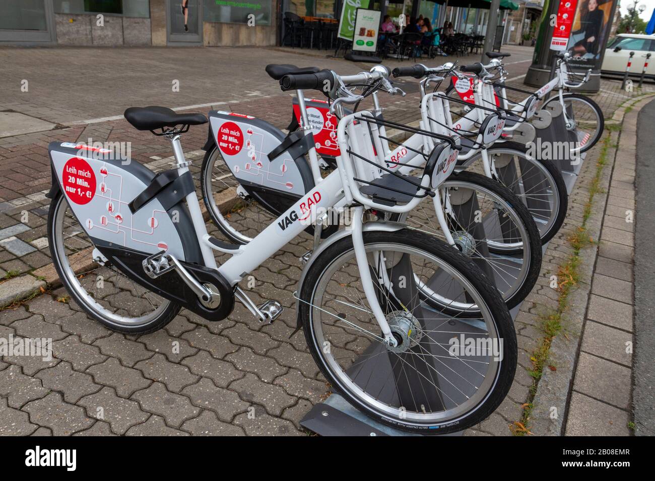 Una stazione di noleggio biciclette VAG-RAD a Norimberga, Baviera, Germania. Foto Stock