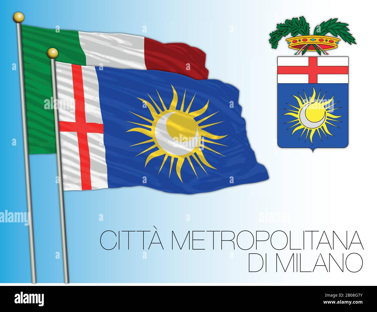 Città Metropolitana di Milano, Città Metropolitana di Milano, bandiera e stemma, Lombardia, Italia, illustrazione vettoriale Illustrazione Vettoriale
