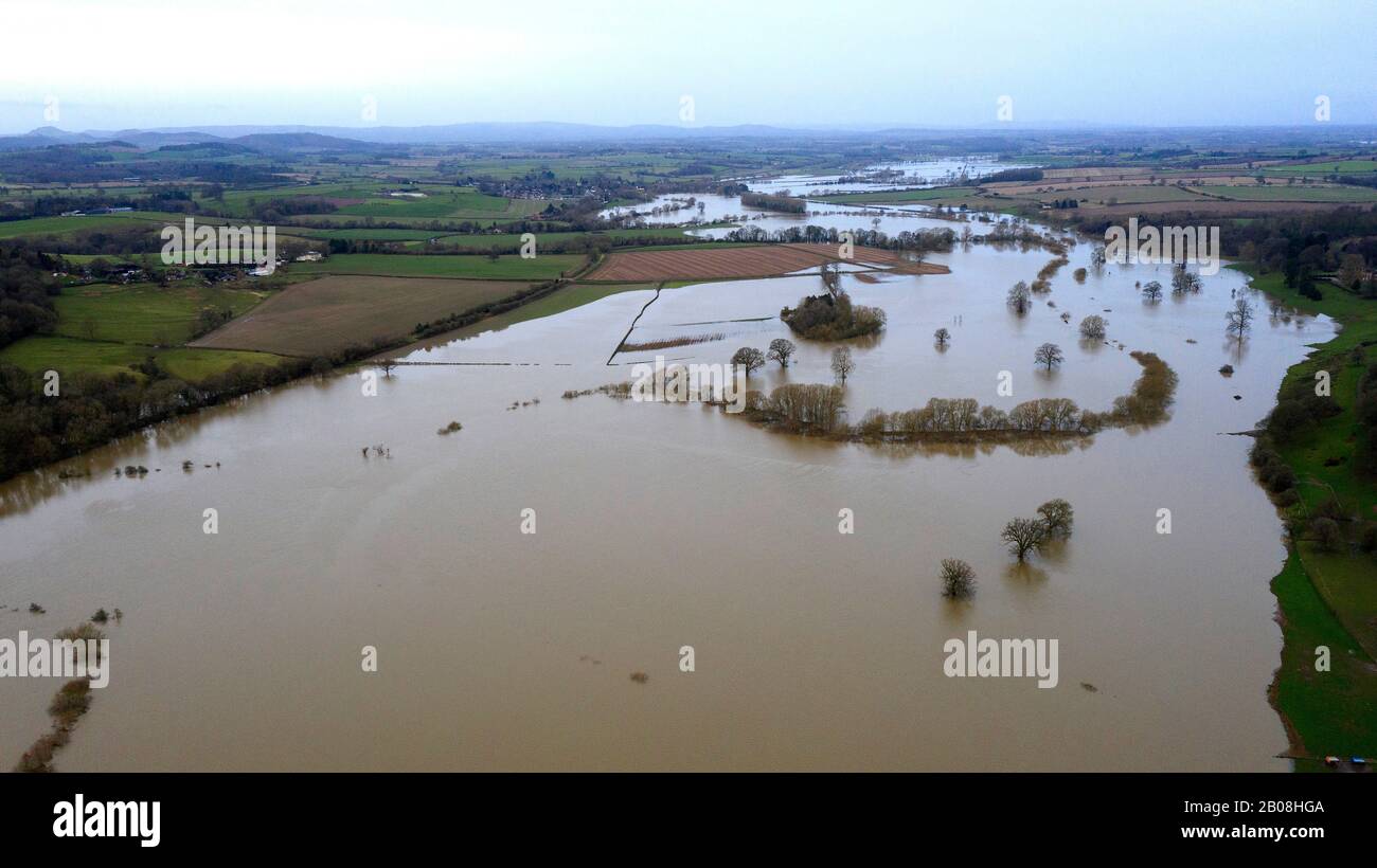Leighton, Shropshire, Regno Unito 19th febbraio 2020 la pianura alluvionale del fiume Severn a Leighton vicino a Ironbridge in Shropshire Credit: David Bagnall Foto Stock